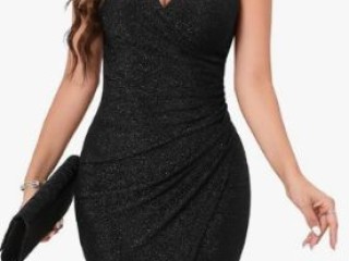 IHOT 2024 Women's Sexy V-Neck Sleeveless Faux Wrap Bodycon Cocktail Party Dress