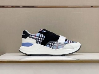 BURBERRY CHECK NYLON, LEATHER AND SUEDE SNEAKERS