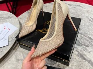 Christian Louboutin Fishnet 100mm Spiked Pumps Beige White Ivory Reps